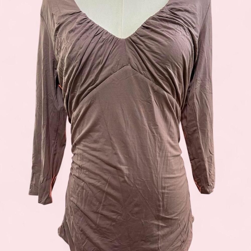 bebe taupe brown ruched long sleeve top
